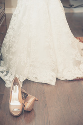 wedding gown with Badgley Mischka high heel shoes