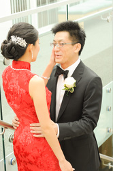 first look chinese couple while groom cries