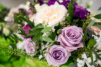 blue and purple wedding floral arrangement