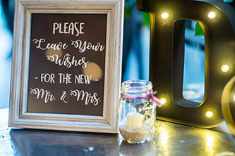 close up of wedding Mr. & Mrs. sign
