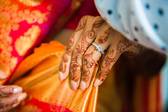 close up of bride's hand and wedding ring